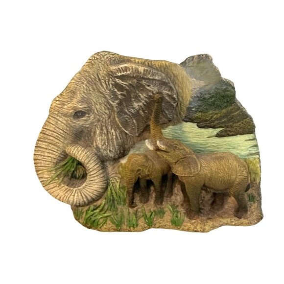 Elephant Sculpture, Elephant Plaque,  Elephant Mom and Babies  Plaque, Elephant - Picture 3 of 4